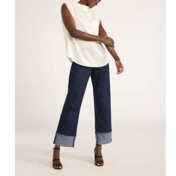 Scoop Womens Sleeveless Mock Neck Pleated Shoulder Blouse Whisper White Size XS - Picture 3 of 7